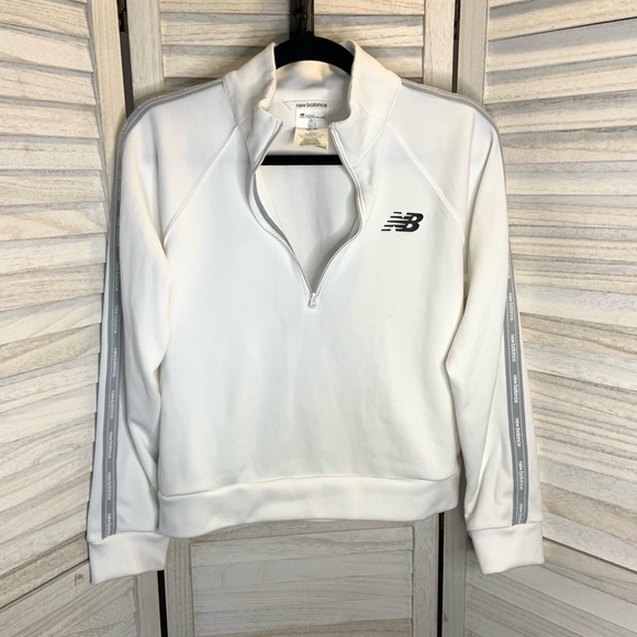 New Balance White and Gray Logo Stripe Long Sleeve Half Zip Pullover Top L - Picture 3 of 14